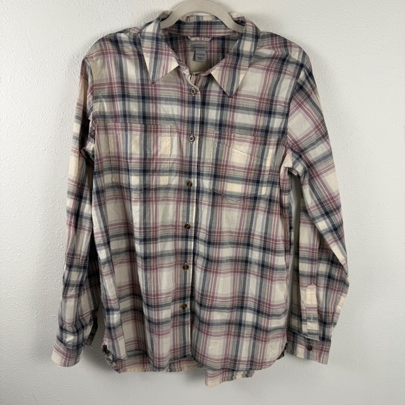 Carhartt Other - Carhartt Youth L (12-14) Plaid Button Up Shirt Long Sleeve Purple Cream 103085